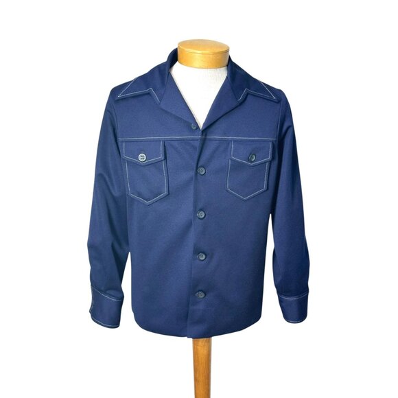 1970s blue leisure suit jacket with western style Size 42 chest - Picture 6 of 7